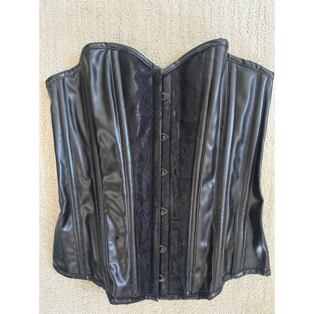 Lovers Lane Black latex Wet Look Faux Leather Over Bust Corset Size M